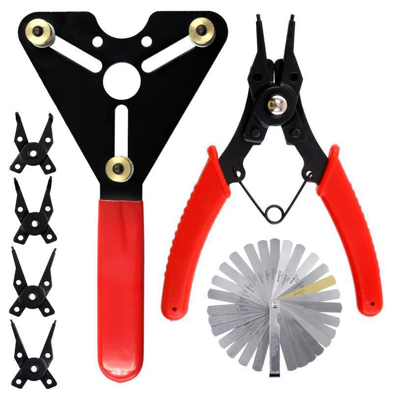 lot 8915 image: Swpeet 3Pcs AC Clutch Holding Tool Adjustable Clutch Holder and 4 in 1 Snap Ring Pliers with Stainless Steel Feeler Gauge Assortment Kit, Compatible with Domestic and Import AC Compressor