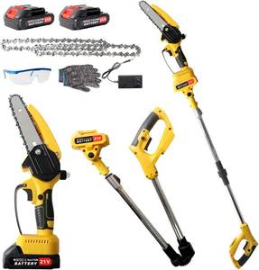 lot 11798 image: Cordless Pole Saw & Mini Chainsaw 2-in-1 with Extension, 2x21V Batteries Kit