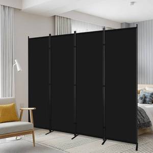 lot 11808 image: AKTOP 4-Panel Room Divider, 88W x 6ft Fabric Privacy Screen, Black