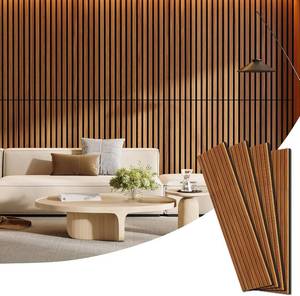 lot 11815 image: 4-Pack Acoustic Wood Wall Panels 47.24 x 12.79 in, Teak, Sound Absorbing