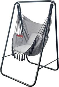 lot 11819 image: Hammock Chair with Stand, Heavy-Duty Stand, Swing, 500 lb, 2 Cushions Grey