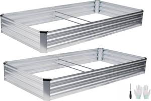 lot 11821 image: Galvanized Raised Garden Bed 2-Pack, 8x4x1 ft, Silver  Easy Assembly