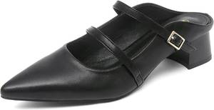 lot 11841 image: NEWBELLA Womens Pointed Toe Mules with Adjustable Strap, Low Block Heel size 9