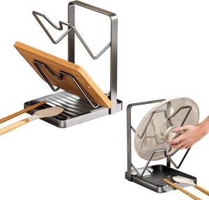 lot 11855 image: Kitchen Pot Lid Storage Rack, Double Layer Holder with Drip Tray, 304