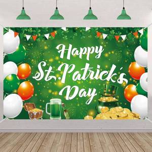 lot 11905 image: St. Patricks Day Banner Backdrop, Shamrock Luck Party Decor 72.8 x 43.3 in