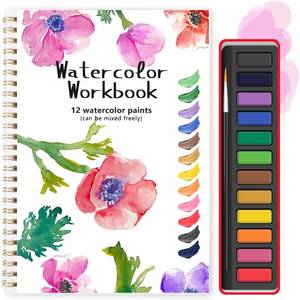 lot 11916 image: Watercolor Workbook and Coloring Book, 12 DIY Patterns, 12-Color Paint Set