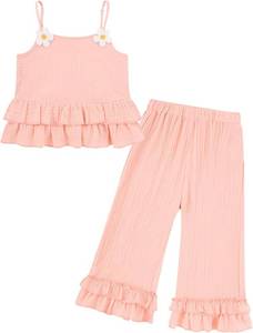 lot 11921 image: Toddler Girl 2-Piece Outfit Set, 100% Cotton, Camisole Top & Bell Bottoms 4Y