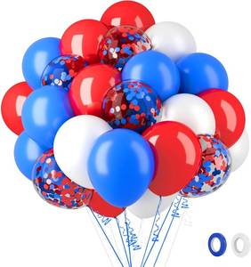 lot 11923 image: 62Pcs 4th of July Balloons Set - 12in Red White Blue Confetti Latex
