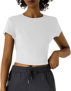 lot 11928 image: Womens Athletic Tops Short Sleeve Cropped Slim-Fit Gym T-Shirt Running Large