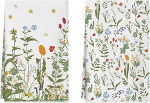 lot 11948 image: XCHI Wildflowers Leaves Kitchen Towels 18x26 in, Set of 2 Dish Towels