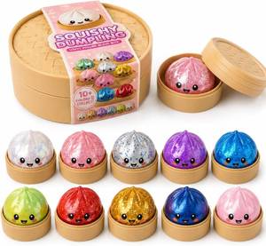 lot 11991 image: Glitter Squishy Dumpling Set with Bamboo Steamer Box