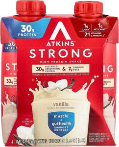 lot 12043 image: Atkins High Protein Shake, Vanilla, 30g Protein, 7g Prebiotic Fiber, 4 Count