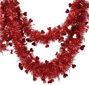 lot 12055 image: 50FT Valentine Tinsel Garland, Red Heart Dual-Color Glitter Hanging Decor