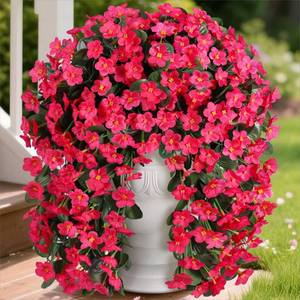 lot 12097 image: 2Pcs Faux Silk Hot Pink Daisies Hanging Flowers for Outdoor UV-Resistant