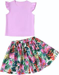 lot 12103 image: YOURUIKEY Tween Girl Outfit Cap Sleeve T-Shirt & Hawaiian Shorts Set 8-12