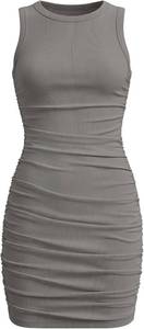 lot 12104 image: EXARUS Girls Ruched Bodycon Summer Dress, Ribbed, Sleeveless Mini, 10-Y