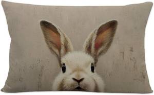 lot 12134 image: Vintage Easter Bunny Throw Pillow Covers, Farmhouse Rabbit Decor, 12x20