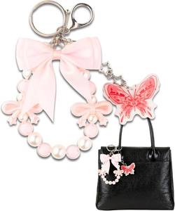 lot 12143 image: Pearl Bag Charms for Handbags, Bowknot Purse Charm & Cute Bow Keychain 2pack