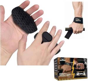 lot 12145 image: Workout Grips & Wrist Straps Set Silicone Hand Grips  Lifting Straps (2)