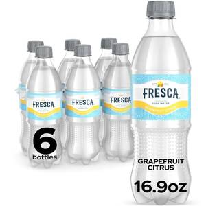 lot 12156 image: Fresca Grapefruit Citrus Soda, 16.9 oz, 6 Pack, Zero Sugar, Caffeine-Free