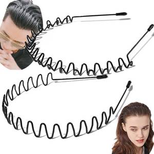 lot 12181 image: 2-Pack Metal Headbands for Men & Women - Zig Zag & Wavy, Ball-End Tips