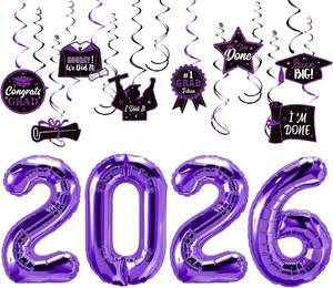 lot 12234 image: Purple Graduation Party Decorations  2026 Balloons, Class of 2026, Congrats