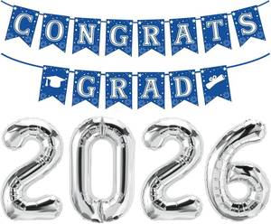 lot 12240 image: Navy Blue and Silver Graduation Decorations 2026 - Congrats Banner&Balloons