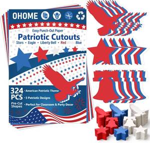 lot 12256 image: 3 Packs 4th of July Decorations 324 PCS Red White Blue Star & Eagle Cutouts
