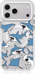 lot 12350 image: Clear iPhone 17 Pro Case, MagSafe, Blue Sharks Design, Magnetic Shockproof