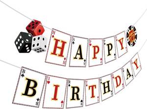 lot 12361 image: Hooqict Casino Theme Party Happy Birthday Banner & Poker Banner Garland