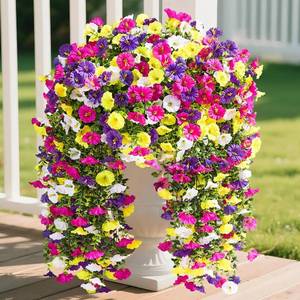 lot 12432 image: Serwalin Hanging Flowers for Outdoors, UV Resistant, 4PCS Faux Morning Glory