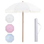 Aoxun 7ft Patio Umbrella with Fringe Outdoor UV 50+ Protection Picnic Umbrella with Aluminum Pole, Ribs Push Button Tilt and Carry Bag, (Shiny Gray with Cream Fringe)