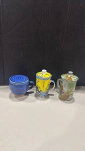 lot 1038 image: porcelain tea mugs with removable tea strainer one strainer has a chip