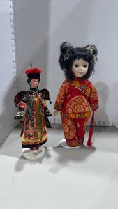 lot 1040 image: Mattel Chinese Empress Barbie Doll 1996 and Cathay porcelain doll 16 inches tall