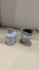 lot 1046 image: Handcrafted glazed pottery pitcher and vase 4.5 inches tall