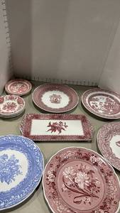 lot 1077 image: Spode Archectrie and other Collection Dinnerware Lot Red Transferware Plates Tray