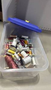 lot 1117 image: Sewing & Embroidery Thread Assortment with Sterilite  Storage Container