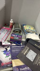 lot 1136 image: Quilting Supplies Lot Batting, Ruler, Books, Scissors, Fabric Stabilizer and more