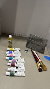 lot 1216 image: Bob Ross Soft Oil Color Paint Set with Brushes, Medium and metal mesh holder