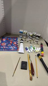 lot 1219 image: Art Supply Lot Liquitex Acrylic Paint Tubes, Brushes Palette Knife and more