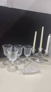 lot 1250 image: Glass Stemware Goblets, Candelabra, and Napkin Holder