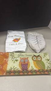 lot 1252 image: Thanksgiving Kitchen Towel, platter and acorn hot pad