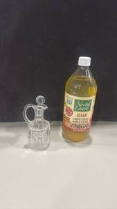 lot 1277 image: Glass Cruet Bottle with Stopper and North Coast Raw Unfiltered Apple Cider Vinegar 32 oz