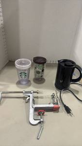 lot 1290 image: Mixed Lot Starbucks Tumbler, Tervis Tumbler, Electric Milk Frother, and Pampered Chef Apple Peeler