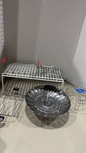 lot 1320 image: 2 white wire shelf, stainless steel steamer and more