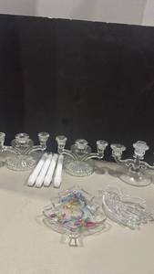 lot 1336 image: Glass Candlestick Holders, Decorative Dishes, and Taper Candles