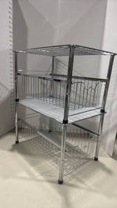 lot 1338 image: 2 Tier metal sliding drawer under cabinet organizer each one is 10x10x16