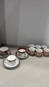 lot 1343 image: Porcelain Teacups and 3 with saucers one is made into a candle