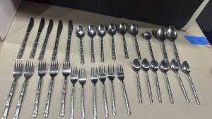 lot 1352 image: Flatware Set 41 Piece Service Bamboo Pattern Knives Forks Spoons