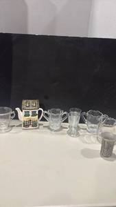 lot 1355 image: Glassware and Ceramic Teapot Lot - Book Shop Themed